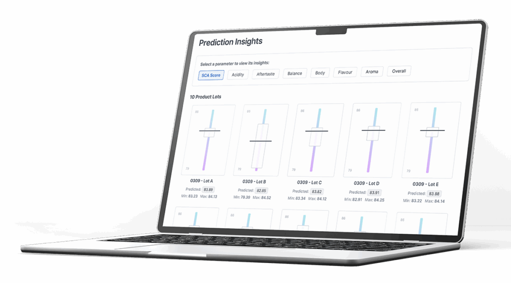 Laptop screen showing Fingerprint Insights AI ingredient quality assessment tool to help users visualise ingredient consistency